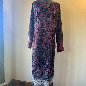 CAbi Floral Maxi Dress in Navy with Pink and Red Accents